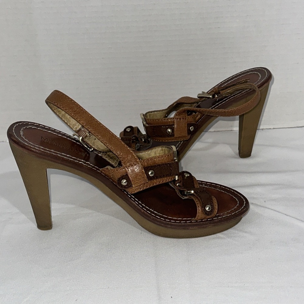 Michael Kors Dayton Sling Brown Open Toe Sandals Heels Women's Strappy SIZE 7.5 - Picture 5 of 11